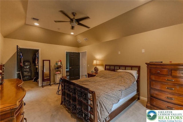 803 Birch Ave, Pen Argyl Borough, PA 18072 - bedroom featuring light colored carpet, vaulted ceiling, a spacious closet, a closet, and ceiling fan