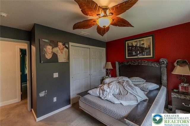 803 Birch Ave, Pen Argyl Borough, PA 18072 - carpeted bedroom with a closet, baseboards, and a ceiling fan