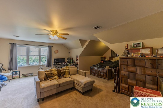 803 Birch Ave, Pen Argyl Borough, PA 18072 - bedroom featuring light carpet, vaulted ceiling, and ceiling fan
