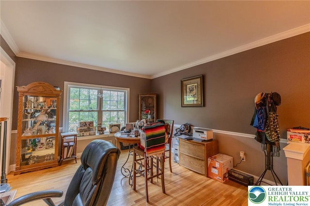803 Birch Ave, Pen Argyl Borough, PA 18072 - office area featuring wood finished floors, crown molding, and baseboards