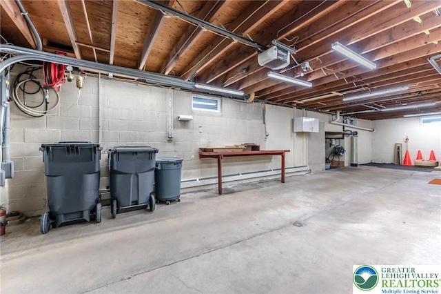 1195 Hemlock St, Lower Towamensing Tp, PA 18071 - below grade area featuring a baseboard radiator and concrete block wall