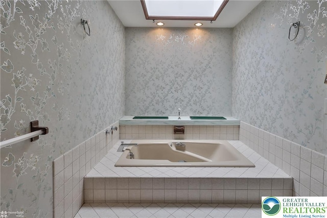 6379 Winding Rd, Upper Saucon Twp, PA 18036 - full bathroom featuring a skylight, tile patterned flooring, a bath, recessed lighting, and wallpapered walls