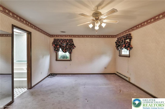 6379 Winding Rd, Upper Saucon Twp, PA 18036 - carpeted spare room featuring baseboard heating, a ceiling fan, and baseboards