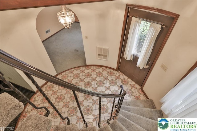 6379 Winding Rd, Upper Saucon Twp, PA 18036 - stairs featuring a chandelier