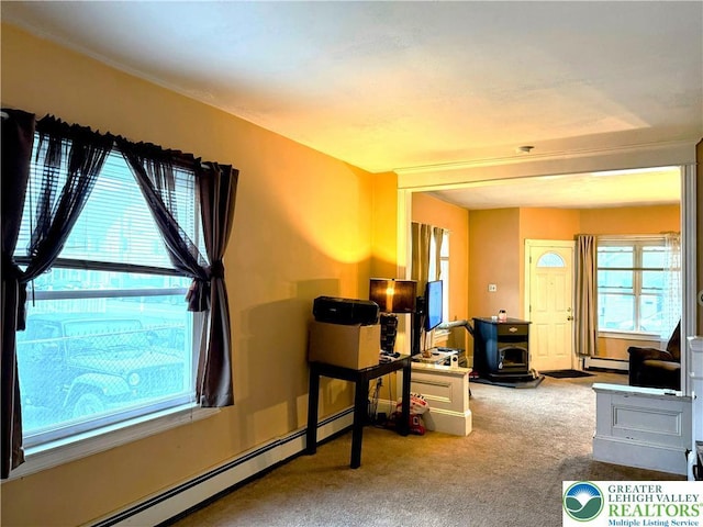 213 Main St, Pen Argyl Borough, PA 18072 - sitting room with a baseboard heating unit, carpet, and a baseboard radiator