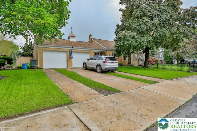 view of front facade with an attached garage, concrete driveway, and brick siding