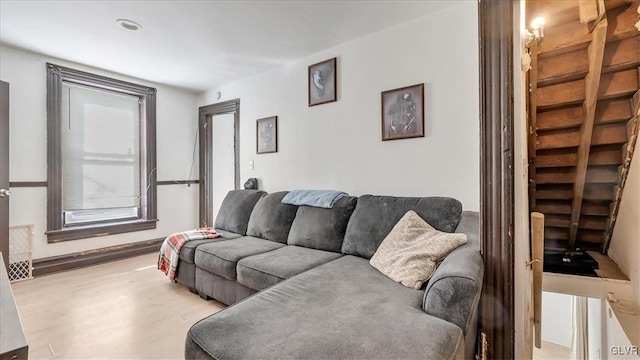 living room featuring light wood-style flooring