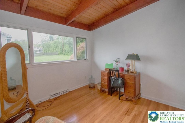 1115 N 38th St, South Whitehall Twp, PA 18104 - office space with beam ceiling, wood ceiling, light wood-style flooring, and baseboards