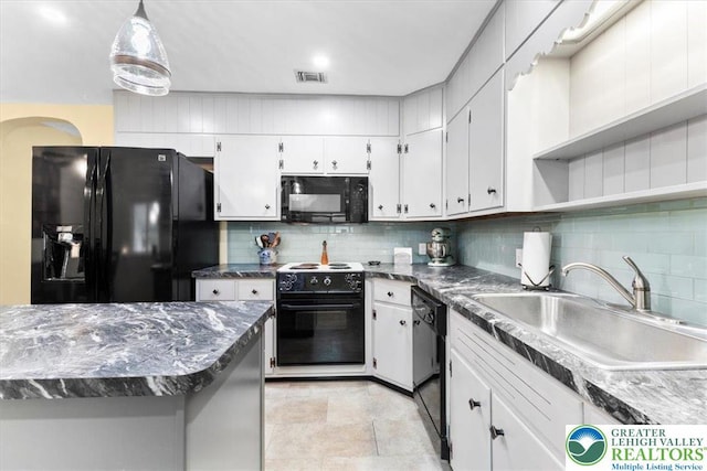 2840 Whitewood Rd, Hanover Twp, PA 18017 - kitchen featuring black appliances, a sink, tasteful backsplash, and open shelves