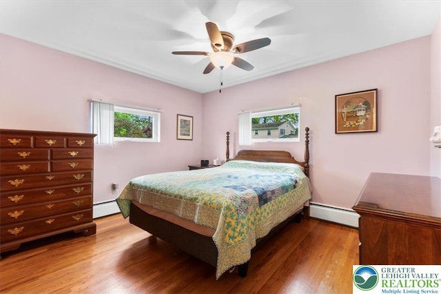 2840 Whitewood Rd, Hanover Twp, PA 18017 - bedroom with baseboard heating, wood finished floors, a baseboard radiator, and ceiling fan