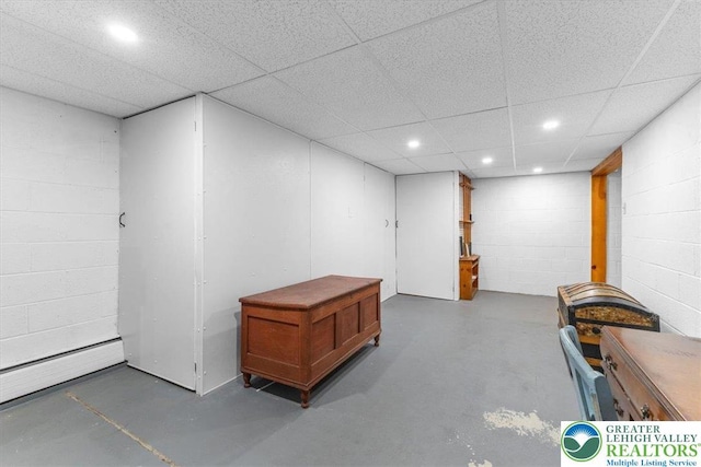 2840 Whitewood Rd, Hanover Twp, PA 18017 - finished below grade area featuring concrete block wall, recessed lighting, and a baseboard radiator