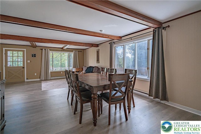 3082 Pricetown Rd, Pa, PA 19560 - dining area with wood finished floors, baseboards, and beam ceiling