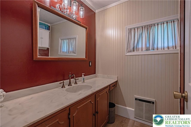 3082 Pricetown Rd, Pa, PA 19560 - bathroom with ornamental molding, vanity, and wood finished floors