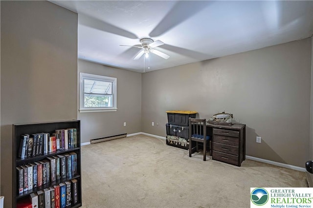 3082 Pricetown Rd, Pa, PA 19560 - office space with baseboard heating, a ceiling fan, carpet floors, and baseboards