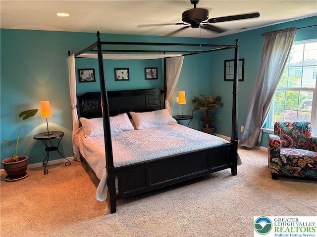 1557 Bridgeton Rd, Upper Macungie Twp, PA 18031 - bedroom with carpet flooring, baseboards, a ceiling fan, and recessed lighting