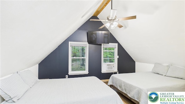 112 Moshannon Dr, Coolbaugh Twp, PA 18347 - bedroom with wood finished floors, ceiling fan, and cooling unit