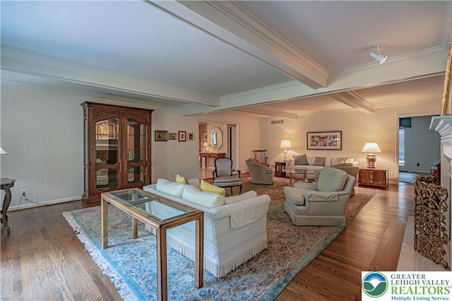 1845 Lehigh Pkwy N, Allentown City, PA 18103 - living area with beam ceiling, crown molding, and wood finished floors