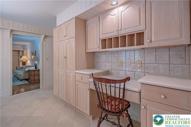 1845 Lehigh Pkwy N, Allentown City, PA 18103 - kitchen featuring light countertops, light tile patterned flooring, and tasteful backsplash