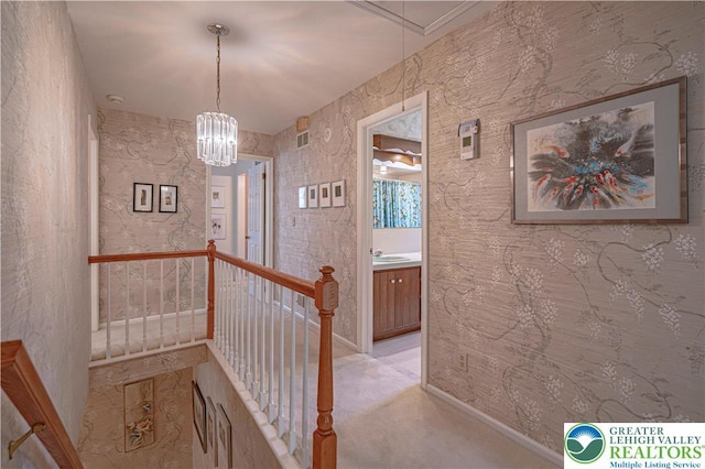 1845 Lehigh Pkwy N, Allentown City, PA 18103 - stairway featuring attic access, a chandelier, and carpet