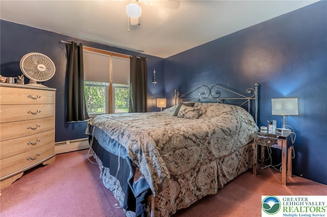 46 Jefferson St, Weatherly Borough, PA 18255 - carpeted bedroom with a baseboard radiator and a ceiling fan