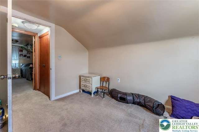 46 Jefferson St, Weatherly Borough, PA 18255 - living area featuring carpet and vaulted ceiling