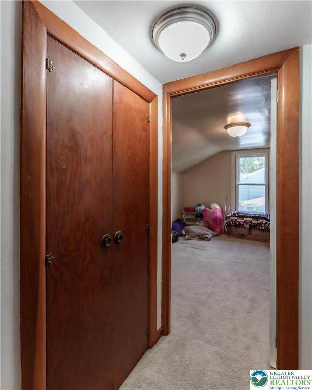 46 Jefferson St, Weatherly Borough, PA 18255 - corridor featuring light carpet and lofted ceiling