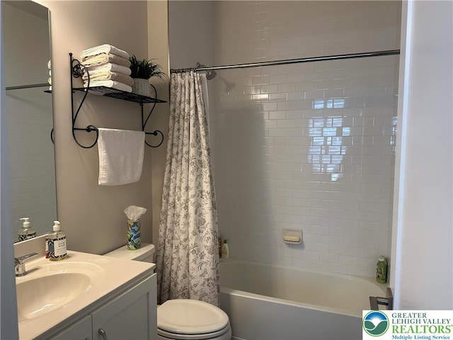 6978 Pine Ln, East Allen Twp, PA 18014 - full bathroom with toilet, shower / bathtub combination with curtain, and vanity