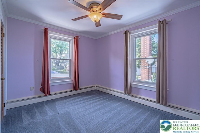 851 N Hoffert St, Fountain Hill Boro, PA 18015 - empty room featuring carpet, plenty of natural light, crown molding, and a ceiling fan