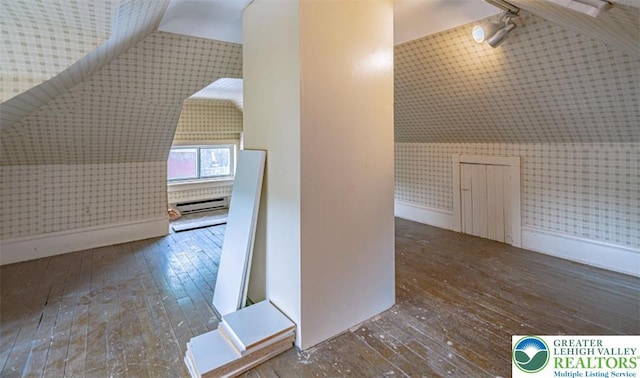 851 N Hoffert St, Fountain Hill Boro, PA 18015 - additional living space with wallpapered walls, hardwood / wood-style flooring, and a baseboard radiator