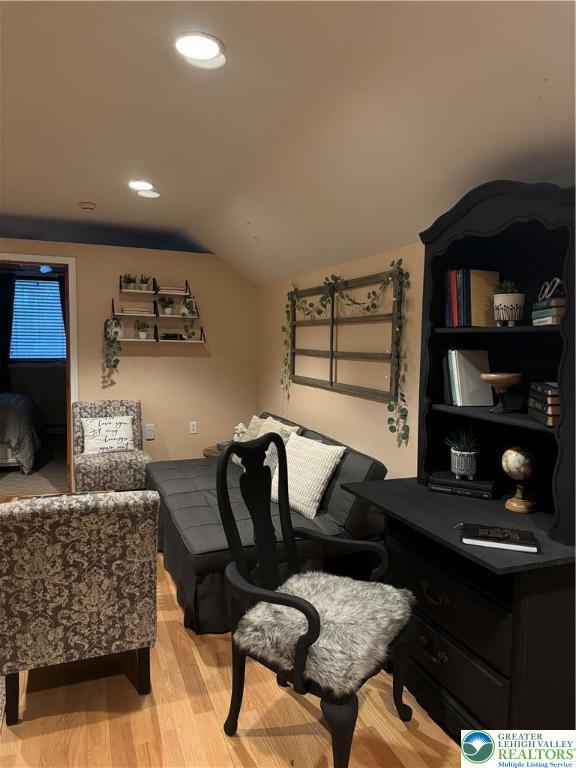1650 Spruce Hollow Rd, Towamensing Township, PA 18071 - living room with lofted ceiling, wood finished floors, and recessed lighting