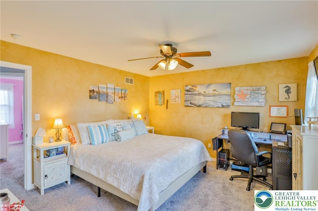 3940 Dewalt St, Bethlehem Twp, PA 18020 - bedroom with light carpet, a desk, and ceiling fan