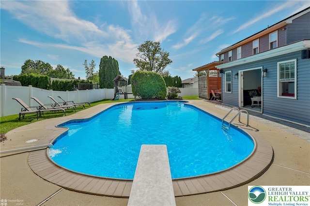 3940 Dewalt St, Bethlehem Twp, PA 18020 - view of pool with a fenced backyard, a diving board, and a patio area