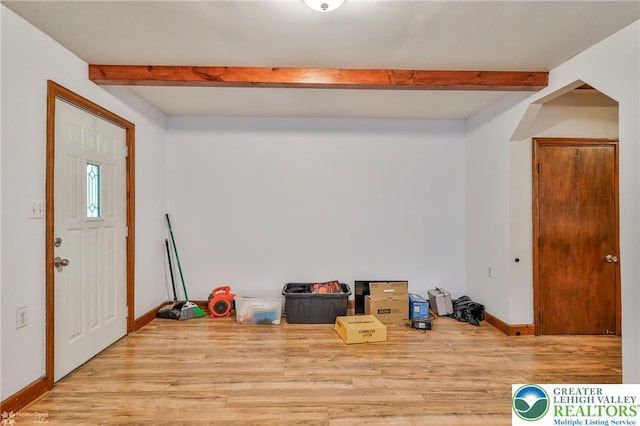 4 Front St, Glendon Borough, PA 18042 - entrance foyer with beam ceiling, baseboards, and wood finished floors