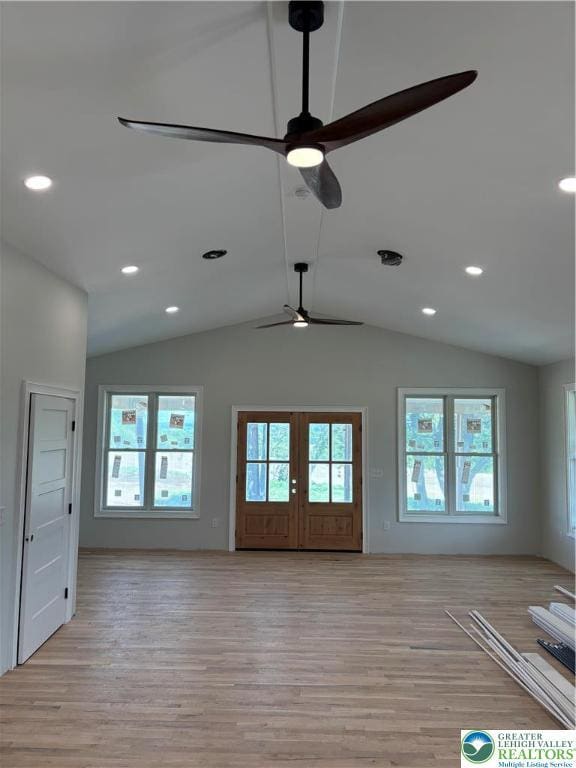 1028 Washington Blvd, Washington Twp, PA 18013 - unfurnished living room with a ceiling fan, vaulted ceiling, healthy amount of natural light, light wood-type flooring, and recessed lighting