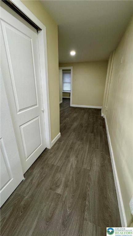 836 Elliger St, Allentown City, PA 18102 - hall featuring dark wood-style flooring, baseboards, and recessed lighting