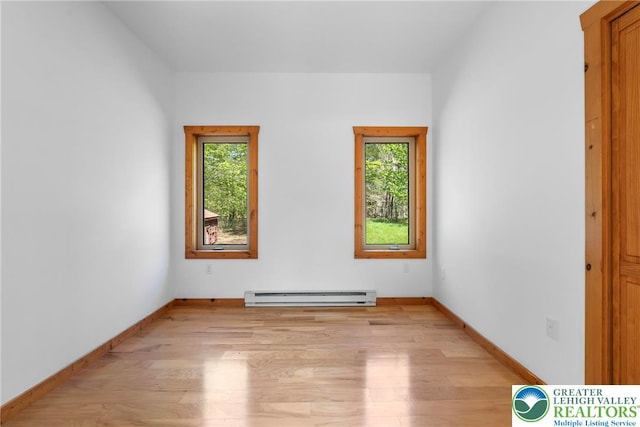 2107 Lenape Ter, Barrett Twp, PA 18325 - spare room with a baseboard radiator, plenty of natural light, and light wood-style flooring