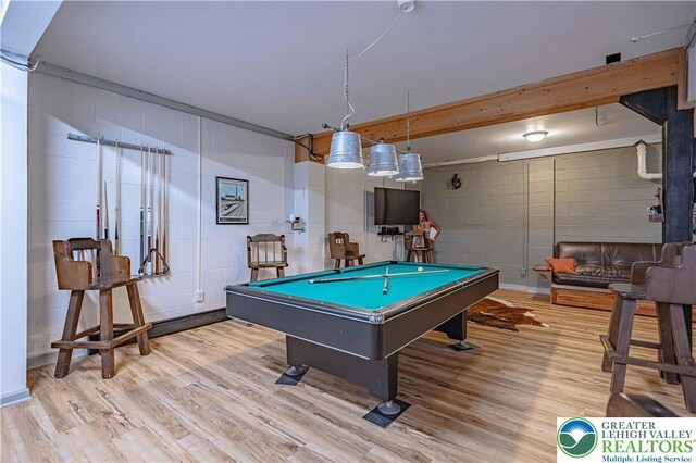 306 W Paxinosa Rd, Forks Twp, PA 18040 - game room with light wood-style floors, concrete block wall, and billiards table