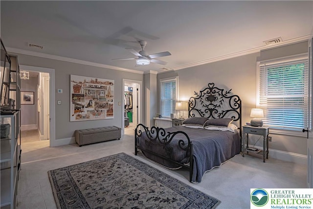 306 W Paxinosa Rd, Forks Twp, PA 18040 - bedroom with carpet floors, crown molding, baseboards, and ceiling fan