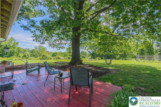306 W Paxinosa Rd, Forks Twp, PA 18040 - wooden deck with a lawn and view of wooded area