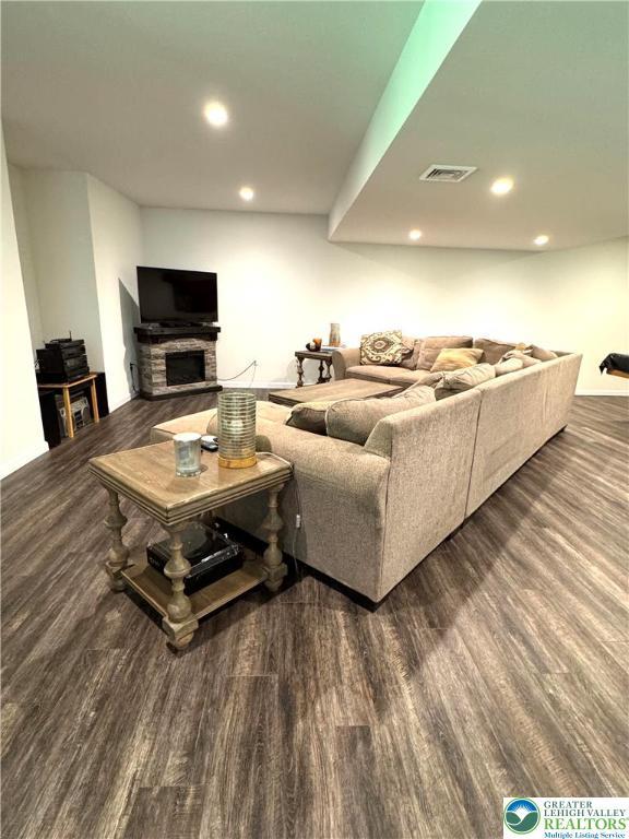 3183 Sheffield Dr, Lower Macungie Twp, PA 18049 - living area with wood finished floors and recessed lighting