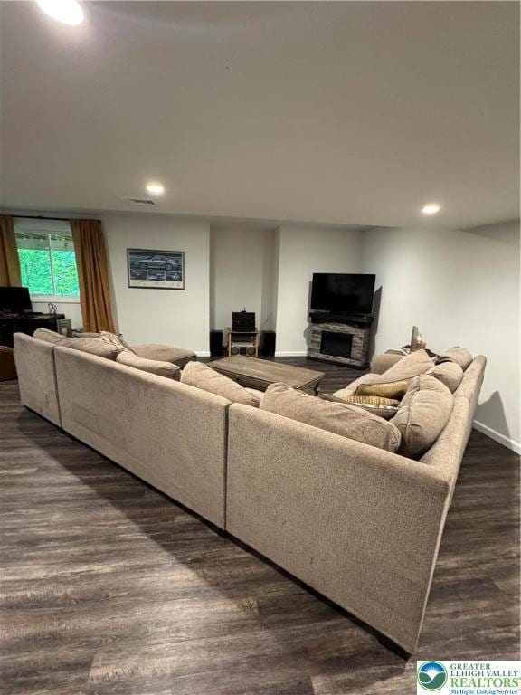 3183 Sheffield Dr, Lower Macungie Twp, PA 18049 - living room with dark wood-type flooring, recessed lighting, and baseboards
