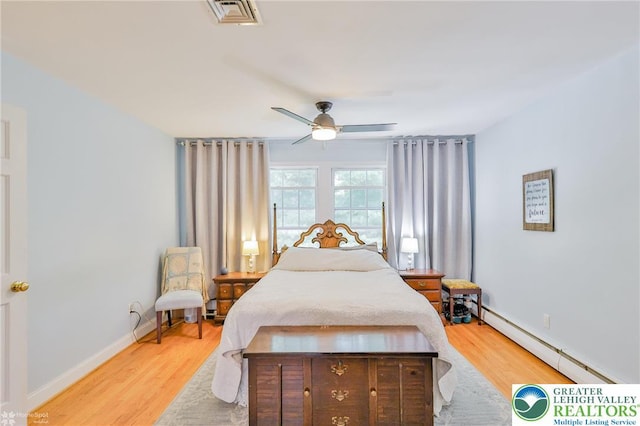 113 S Fairview St, Macungie Borough, PA 18062 - bedroom featuring a baseboard radiator, wood finished floors, baseboards, and a ceiling fan