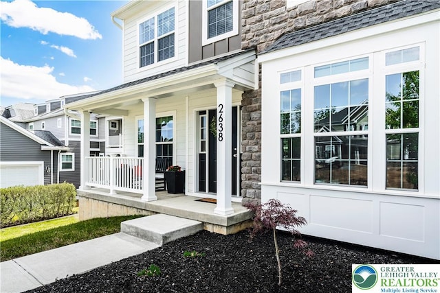 2638 Hollow View Dr, Forks Twp, PA 18040 - entrance to property with stone siding and a porch