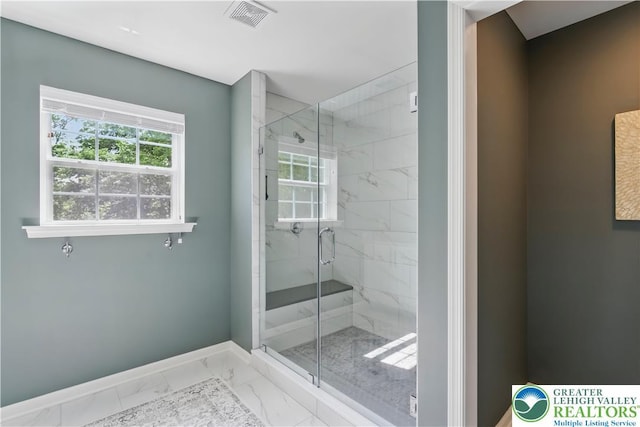 2638 Hollow View Dr, Forks Twp, PA 18040 - full bathroom with marble finish floors, a marble finish shower, and baseboards