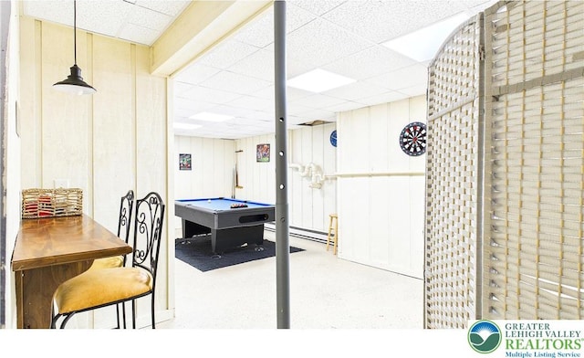 177 Dogwood Ter, Tunkhannock Township, PA 18210 - rec room featuring a drop ceiling, pool table, and a baseboard heating unit