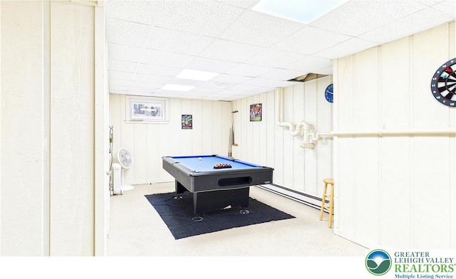 177 Dogwood Ter, Tunkhannock Township, PA 18210 - game room featuring a baseboard heating unit, billiards, and a drop ceiling