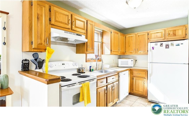 177 Dogwood Ter, Tunkhannock Township, PA 18210 - kitchen featuring white appliances, a sink, under cabinet range hood, and light countertops