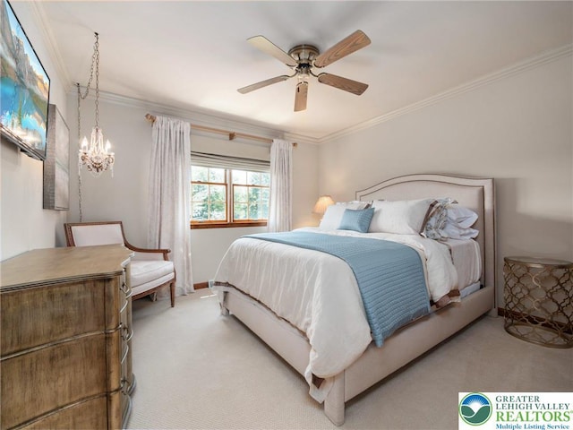 3840 E View Dr, North Whitehall Twp, PA 18069 - bedroom featuring light carpet, crown molding, and ceiling fan