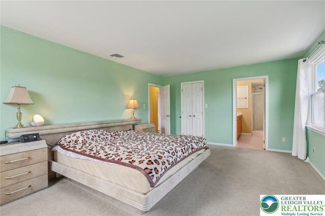 1450 Springhouse Rd, South Whitehall Twp, PA 18104 - bedroom with light colored carpet, baseboards, ensuite bathroom, and a closet