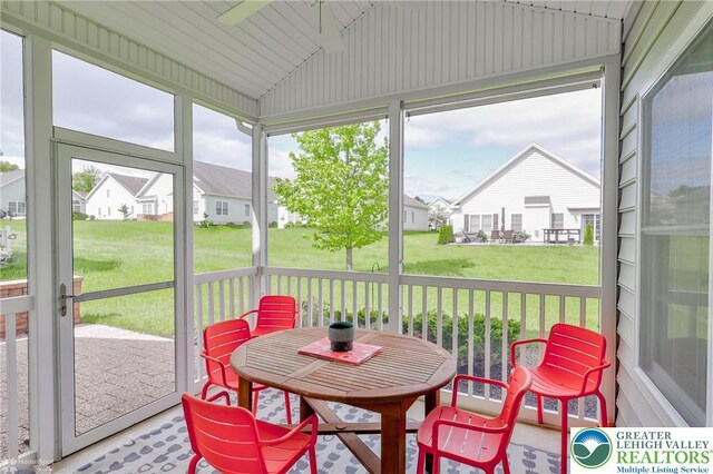 2605 Victory Way, Hanover Twp, PA 18017 - sunroom / solarium with ceiling fan, a residential view, and lofted ceiling